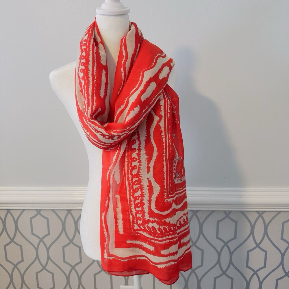 Woman's Large Red Gold Colorful Cotton Wrap Scarf Beach Cover up Tropical Fish